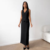 Viki - Black Casual Vest and Maxi Skirt Set